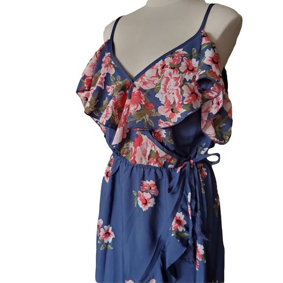 Powder Blue Floral High Low Cold Shoulder Dress - Picture 5 of 8